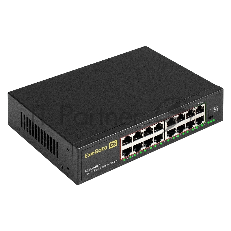 Коммутатор неуправляемый ExeGate EDES-1016D (16-портовый UTP 10/100Mbps, металлический корпус, с возможностью установки в стойку)