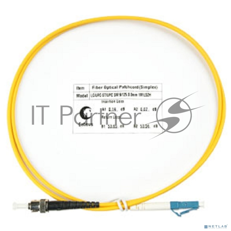 Комм. шнур оптический Cabeus Tight Buffer, Simplex LC/ST, OS2 9/125, LSZH, 1м, Ø 3мм, чёрный хвостовик, цвет: жёлтый