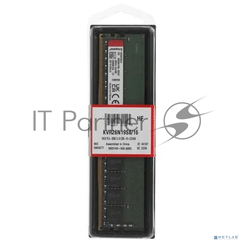 Оперативная память Kingston 16GB DDR4 2666MHz DIMM KVR26N19S8/16 PC4-21300, CL19