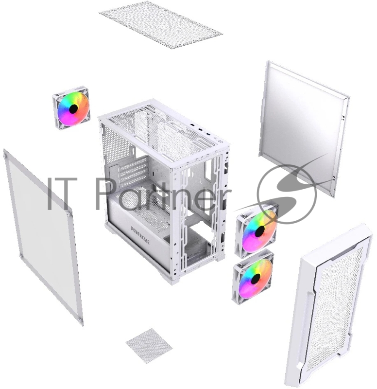 Корпус Powercase Mistral Micro X3W ARGB, Tempered Glass, 3x 120mm ARGB PWM Fan, белый, mATX (CMMXW-A3)