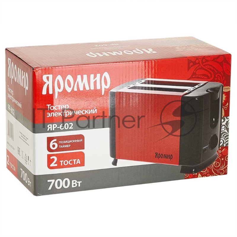 Тостер ЯРОМИР ЯР-602 красный с черным