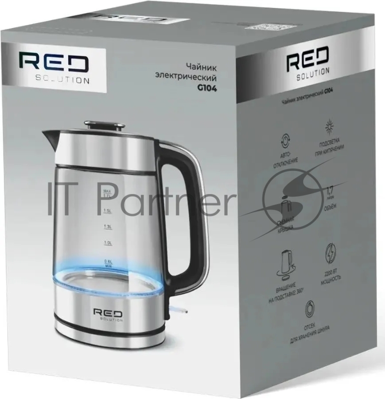 Чайник электрический Red Solution G104 1.8л. 2200Вт черный/серебристый корпус: нержавеющая сталь/стекло/пластик
