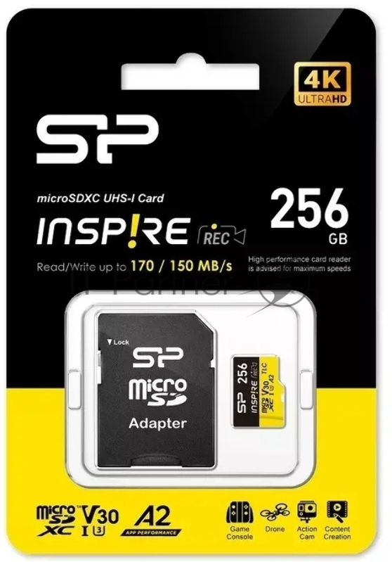 Флеш карта microSDXC 256GB Silicon Power SP256GBSTXLA2V1NSP Inspire V30 A2 + adapter