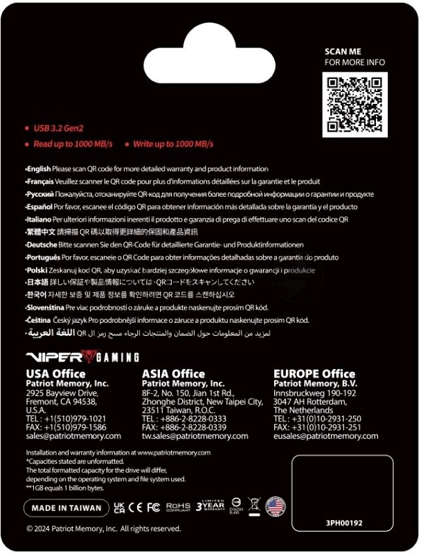 Накопитель SSD Patriot USB3.2 Gen2 512GB PVP30512G28UDG Viper PVP30 2.5 черный