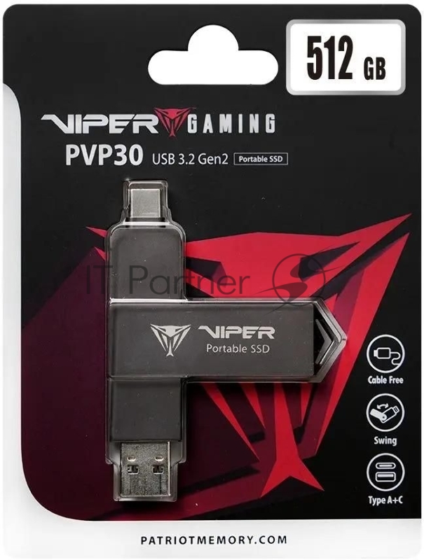 Накопитель SSD Patriot USB3.2 Gen2 512GB PVP30512G28UDG Viper PVP30 2.5 черный