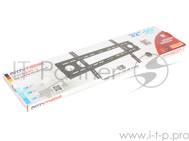 Кронштейн Arm media NEXT-1 black, настенный для TV 32-90, max 90 кг, 0 ст св., от ст. 35 мм, m