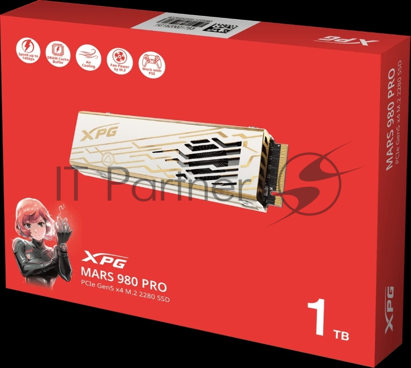 Твердотельный накопитель ADATA SSD XPG MARS 980 PRO, 1000GB, M.2(22x80mm), NVMe, PCIe 5.0 x4, 3D NAND, R/W 14000/10000MB/s, IOPs 1 600 000/1 650 000, TBW 740, DWPD 0.4, with Heat Sink (5 лет)