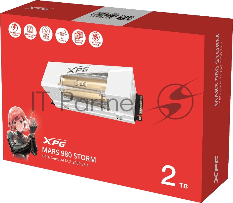 Твердотельный накопитель ADATA SSD XPG MARS 980 STORM, 2000GB, M.2(22x80mm), NVMe, PCIe 5.0 x4, 3D NAND, R/W 14000/13000MB/s, IOPs 2 000 000/1 650 000, TBW 1480, DWPD 0.4, with Heat Sink (5 лет)
