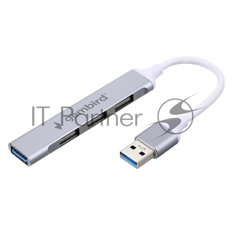 Разветвитель USB3.0/2.0 Gembird UHB-C206, USB3.0, 3xUSB2.0, кабель USB 10см, серебристый металл, пакет