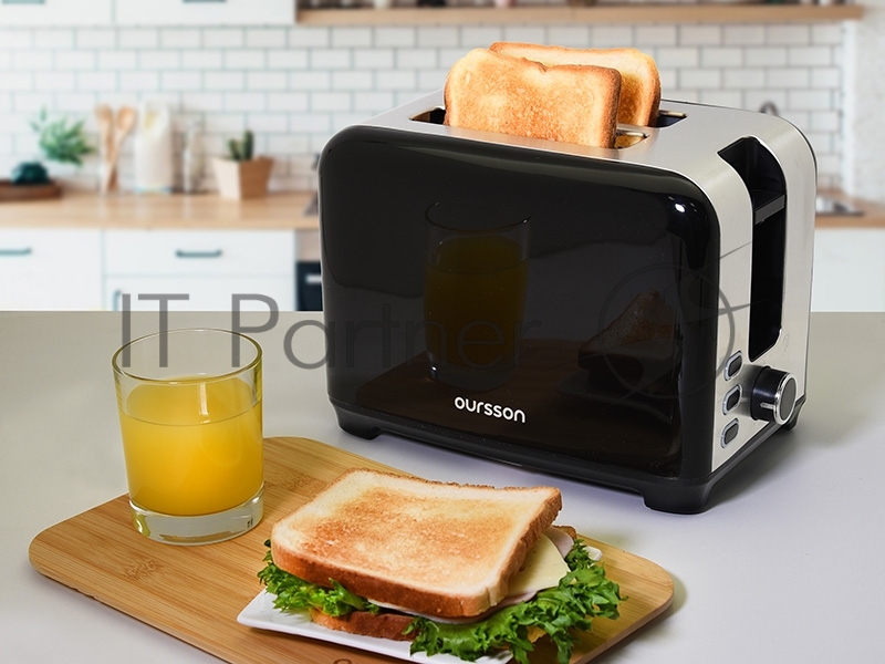 Тостер OURSSON TS2120/BL чёрный, 930 Вт
