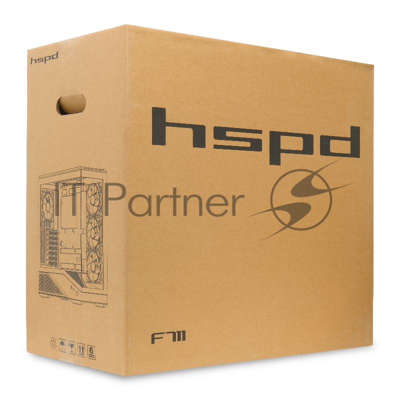 Корпус без блока питания HSPD F711-TGBK, Panoramic Full Tower, Black, TG, 0.7 SPCC, no fans ATX, mATX, mITX 190/420/280mm 2x2.5, 2x3.5, 7xPCI 1xUSB-A 3.0, 1xUSB-C 445x235x475mm