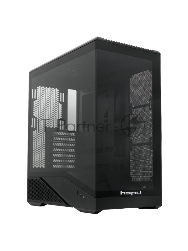 Корпус без блока питания HSPD F711-TGBK, Panoramic Full Tower, Black, TG, 0.7 SPCC, no fans ATX, mATX, mITX 190/420/280mm 2x2.5, 2x3.5, 7xPCI 1xUSB-A 3.0, 1xUSB-C 445x235x475mm