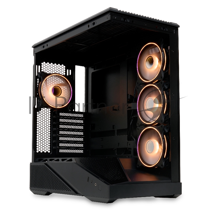 Корпус без блока питания HSPD F711-TGBK-ARGB, Panoramic Full Tower, Black, TG, 0.7 SPCC, 4x120mm ARGB ATX, mATX, mITX 190/420/280mm 2x2.5, 2x3.5, 7xPCI 1xUSB-A 3.0, 1xUSB-C 445x235x475mm