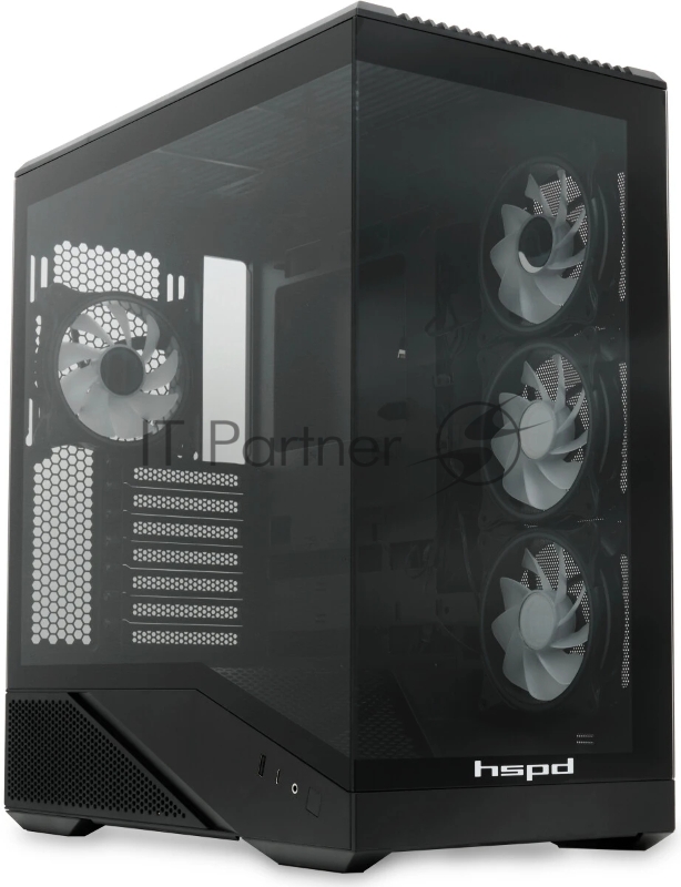 Корпус без блока питания HSPD F711-TGBK-ARGB, Panoramic Full Tower, Black, TG, 0.7 SPCC, 4x120mm ARGB ATX, mATX, mITX 190/420/280mm 2x2.5, 2x3.5, 7xPCI 1xUSB-A 3.0, 1xUSB-C 445x235x475mm
