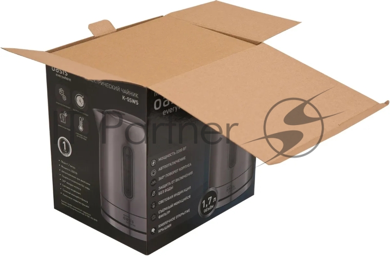 Чайник электрический OASIS K-5SWS стальной+черный 1,7л 2200Вт