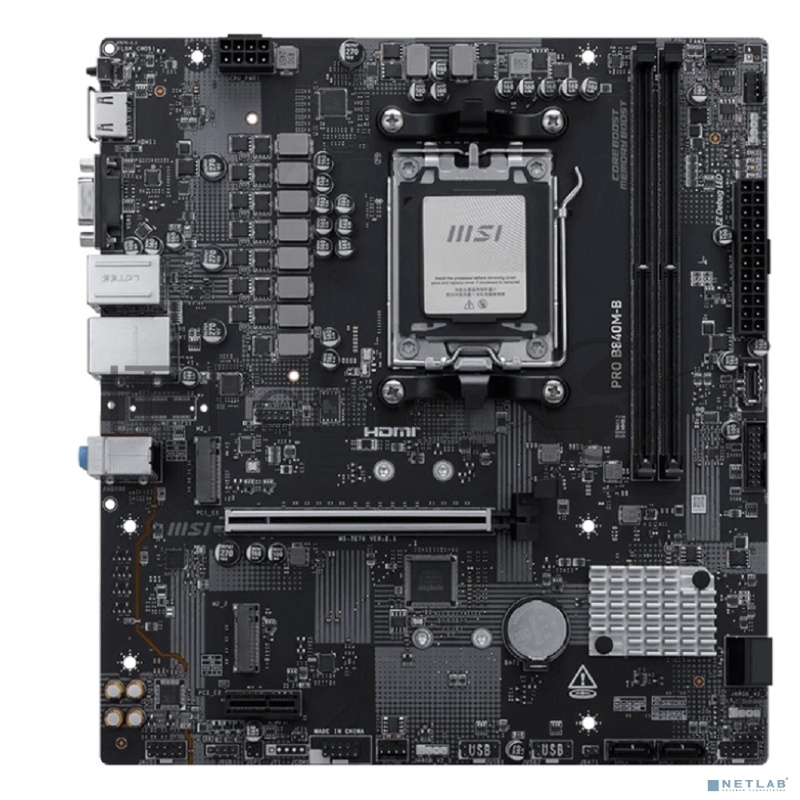 Материнская плата MSI PRO B840M-B B840, AM5, 2*DDR5, 1*PCIEx16, 1*PCIEx1, 2*M.2, 1*TypeC, 6*USB3.2Gen1, 6*USB2.0, 4*SATA3.0, 2.5G, VGA, HDMI, ATX, RTL