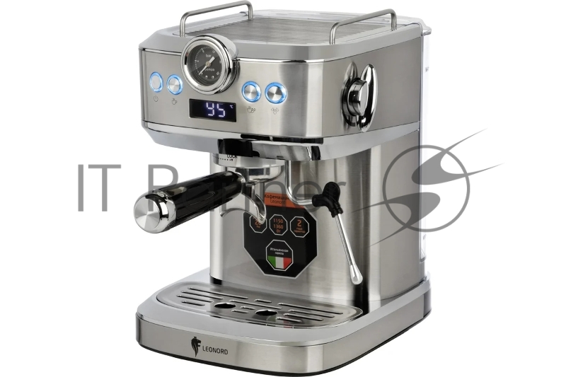 Кофеварка рожковая LEONORD LE-1753 Pro (108136) стальной, исп. кофе - молотый, 1,2 л, 1360 Вт, 20 бар