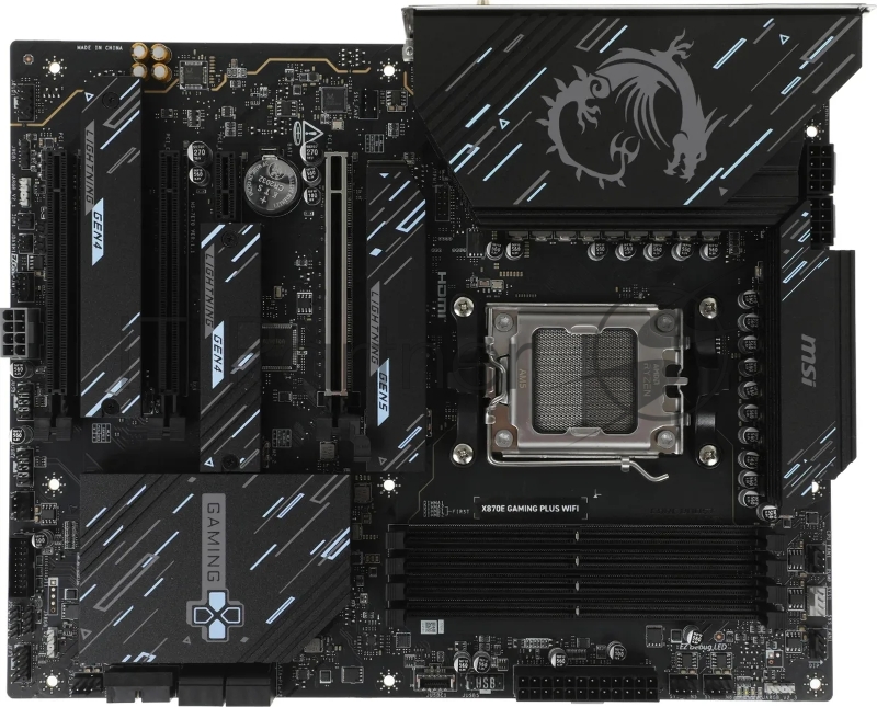 Материнская плата MSI X870E GAMING PLUS WIFI X870E, AM5, 4*DDR5, 3*PCIEx16, 1*PCIEx1, 3*M.2, 2*TypeC, 2*USB3.2Gen2, 6*USB3.2Gen1, 10*USB2.0, 4*SATA3.0, 5G, 1*Type-C(DP), HDMI, ATX, RTL