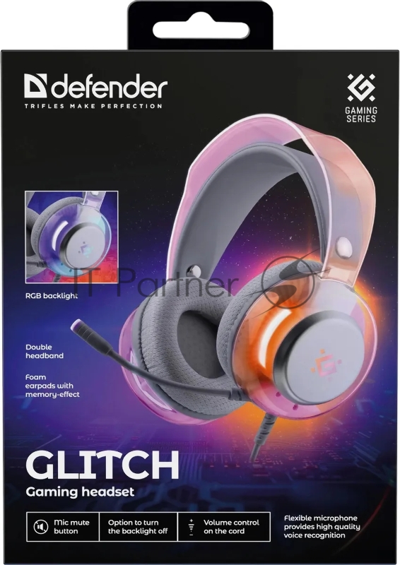Игровая гарнитура DEFENDER (62490) Glitch белый, RGB