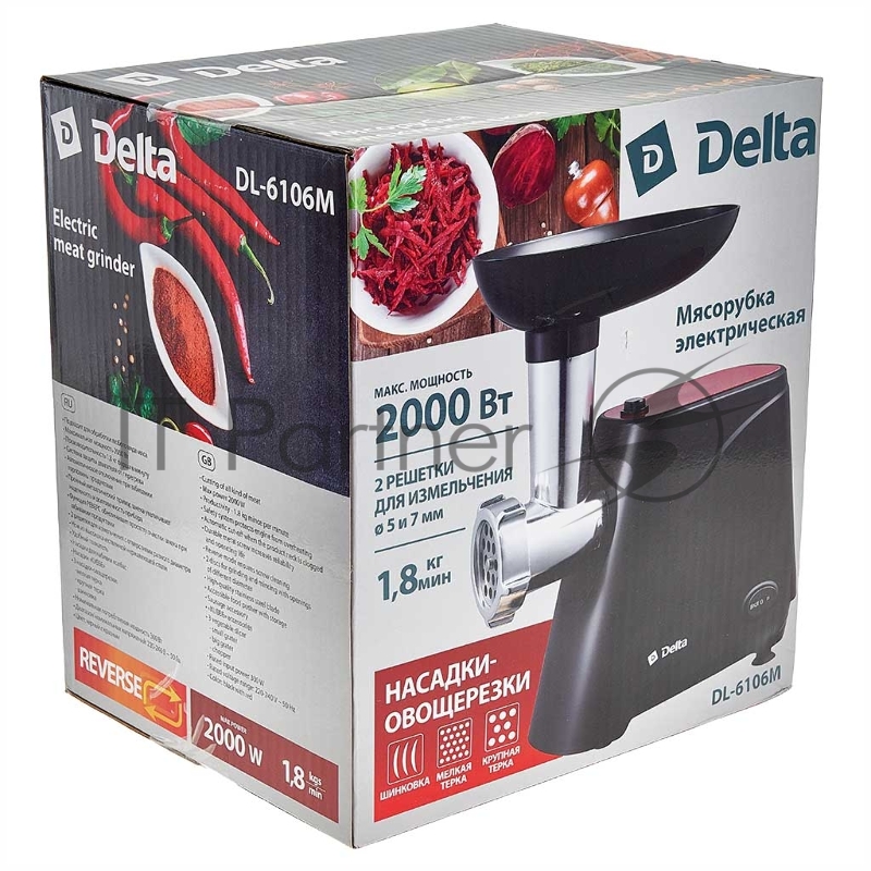 Мясорубка DELTA DL-6106M черный с красным