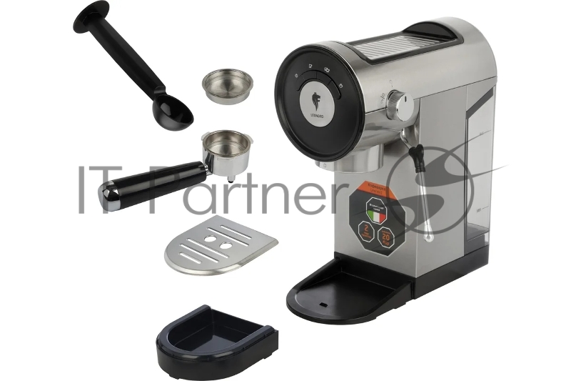 Кофеварка рожковая LEONORD LE-1749 (108134) черный/стальной, исп. кофе - молотый, 0,8 л, 1360 Вт, 20 бар