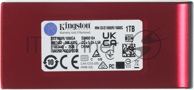 Твердотельный накопитель/ Kingston External SSD XS1000R BOC, 1000GB, Type-C/A, USB 3.2 Gen 2, R/W 1050/1000MB/s, 70x33x14mm, 69g., Red (60 мес)