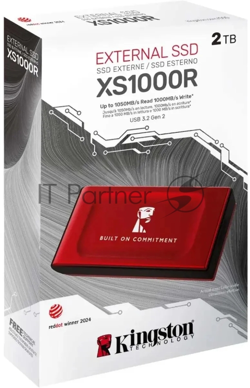 Твердотельный накопитель/ Kingston External SSD XS1000R BOC, 2000GB, Type-C/A, USB 3.2 Gen 2, R/W 1050/1000MB/s, 70x33x14mm, 69g., Red (60 мес)