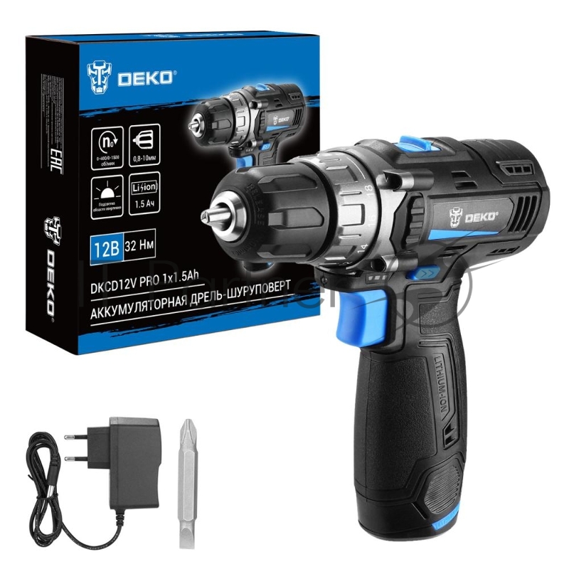 Аккумуляторная дрель-шуруповерт DEKO DKCD12V PRO, 12В, 1x1.5Ач