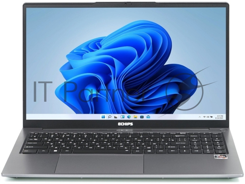 Ноутбук Echips Atlant 15.6(1920x1080 IPS (матовый))/AMD Ryzen 5 7430U(2.3Ghz)/16384Mb/512SSDGb Radeon Vega 7/Cam/BT/WiFi/54.7WHr/war 1y/1.8kg/Silver/Win11Home