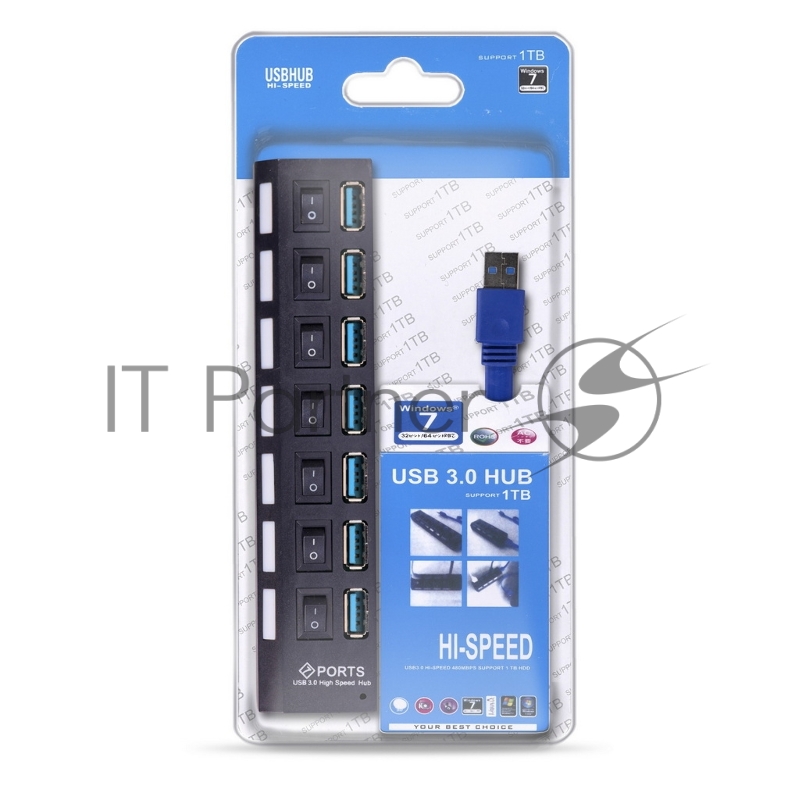USB-хаб SMARTBUY (SBHA-7307-B) USB 3.0 хаб + выкл., 7 портов, черный