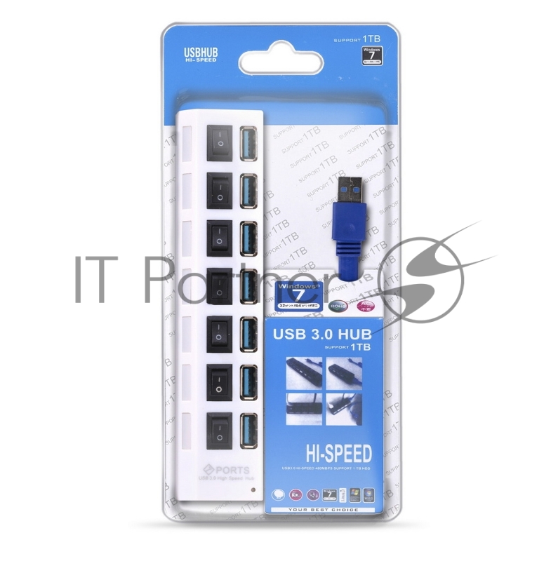 USB-хаб SMARTBUY (SBHA-7307-W) USB 3.0 хаб + выкл., 7 портов, белый