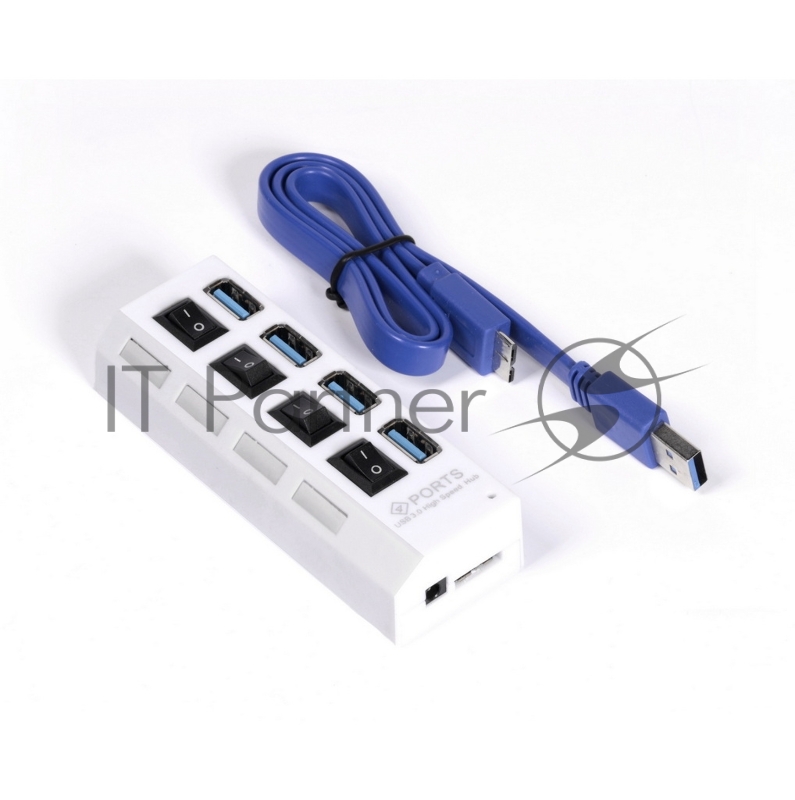 USB-хаб SMARTBUY (SBHA-7304-W) USB 3.0 хаб + выкл., 4 порта, белый