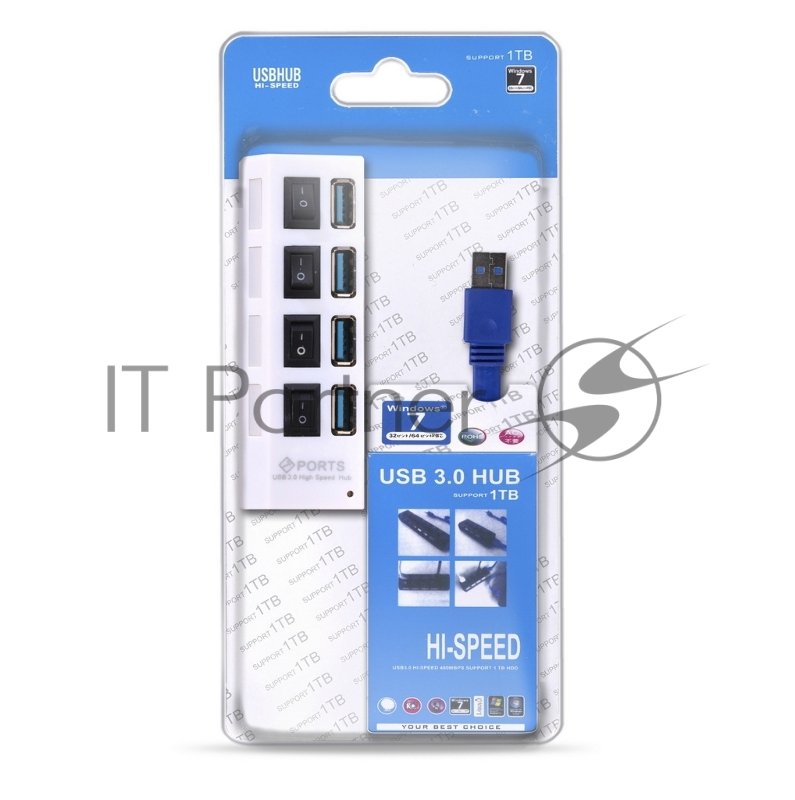 USB-хаб SMARTBUY (SBHA-7304-W) USB 3.0 хаб + выкл., 4 порта, белый