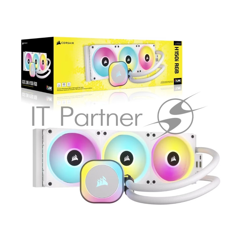 Система жидкостного охлаждения Corsair iCUE LINK H150i RGB (360mm, White, RGB/ Fans: 3x120mm, 63.1CFM, 37dBA, 2400RPM/Rad thickness 27mm/ S: 1851, 1700, 1200, 115X, AM5, AM4)