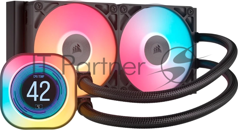 Система жидкостного охлаждения Corsair iCUE LINK TITAN 240 RX LCD (240mm, Black, RGB/ Fans: 2x120mm, 73.5CFM, 36dBA, 2100RPM/ S: 1851, 1700, AM5, AM4)