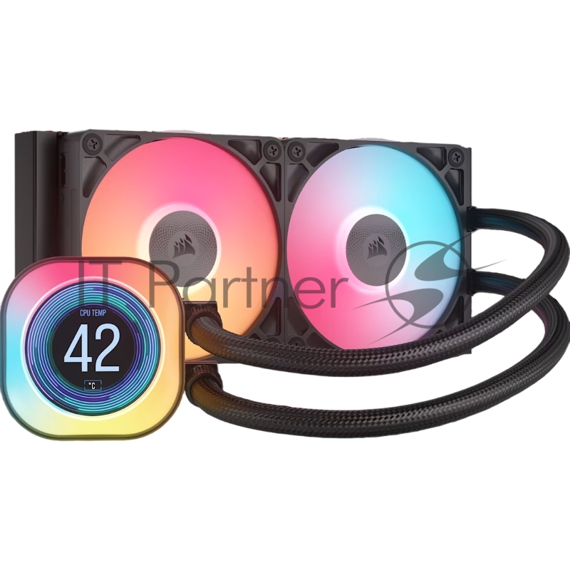 Система жидкостного охлаждения Corsair iCUE LINK TITAN 240 RX LCD (240mm, Black, RGB/ Fans: 2x120mm, 73.5CFM, 36dBA, 2100RPM/ S: 1851, 1700, AM5, AM4)