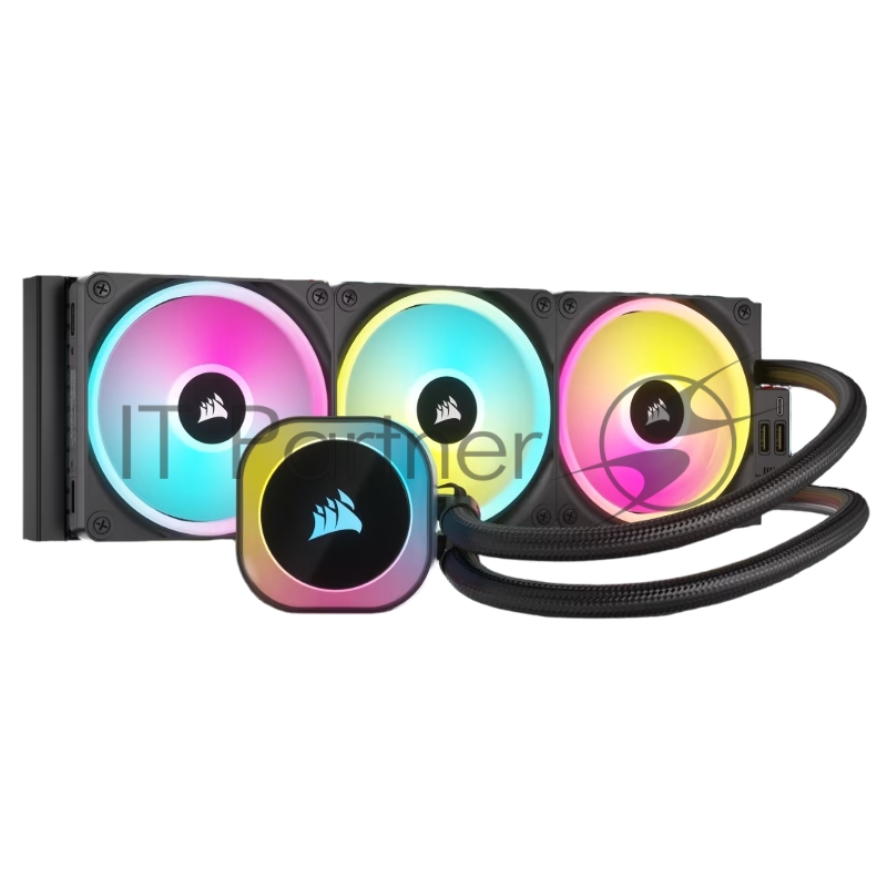 Система жидкостного охлаждения Corsair iCUE LINK H150i RGB (360mm, Black, RGB/ Fans: 3x120mm, 63.1CFM, 37dBA, 2400RPM/Rad thickness 27mm/ S: 1851, 1700, 1200, 115X, AM5, AM4)