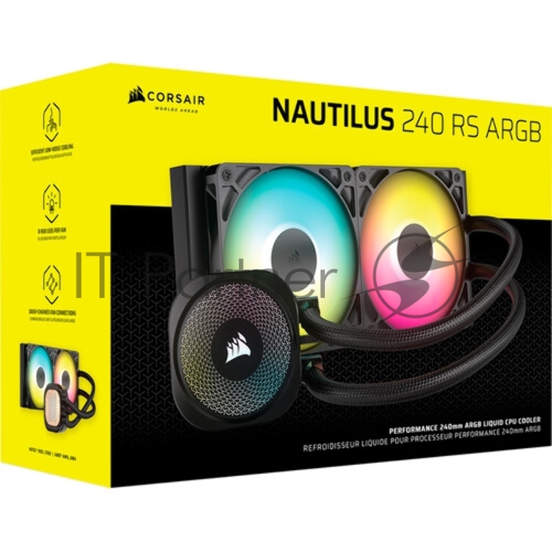 Система жидкостного охлаждения Corsair NAUTILUS 240 ARGB (240mm, Black, ARGB/ Fans: 2x120mm, 74.37CFM, 34dBA, 2100RPM/ S: 1851, 1700, AM5, AM4)