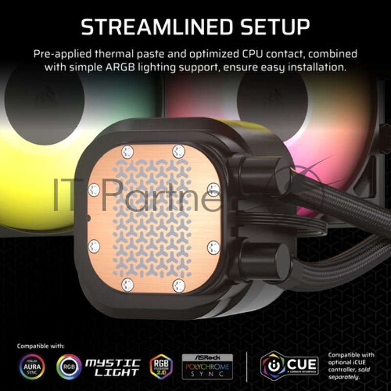 Система жидкостного охлаждения Corsair NAUTILUS 240 ARGB (240mm, Black, ARGB/ Fans: 2x120mm, 74.37CFM, 34dBA, 2100RPM/ S: 1851, 1700, AM5, AM4)