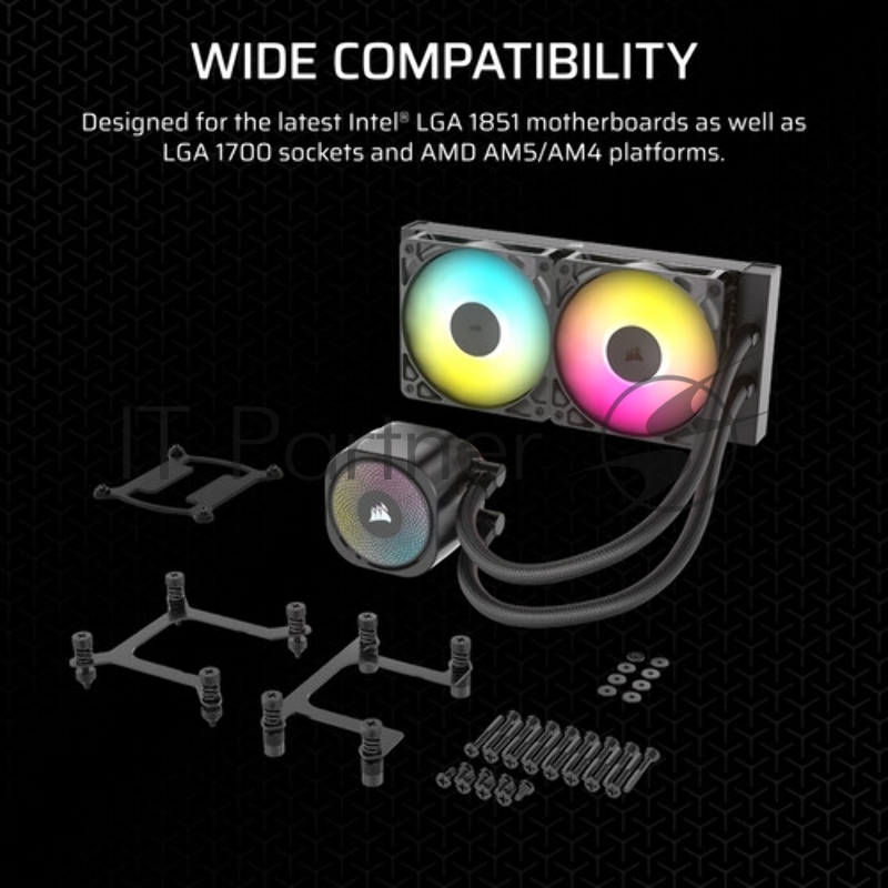 Система жидкостного охлаждения Corsair NAUTILUS 240 ARGB (240mm, Black, ARGB/ Fans: 2x120mm, 74.37CFM, 34dBA, 2100RPM/ S: 1851, 1700, AM5, AM4)