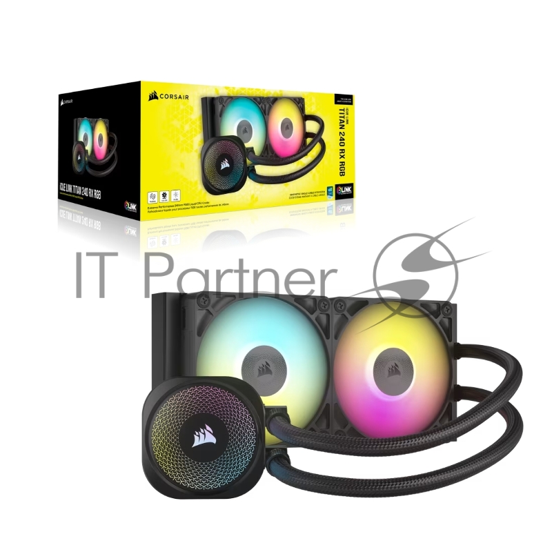 Система жидкостного охлаждения Corsair iCUE LINK TITAN 240 RX RGB (240mm, Black, RGB/ Fans: 2x120mm, 73.5CFM, 36dBA, 2100RPM/ S: 1851, 1700, AM5, AM4)