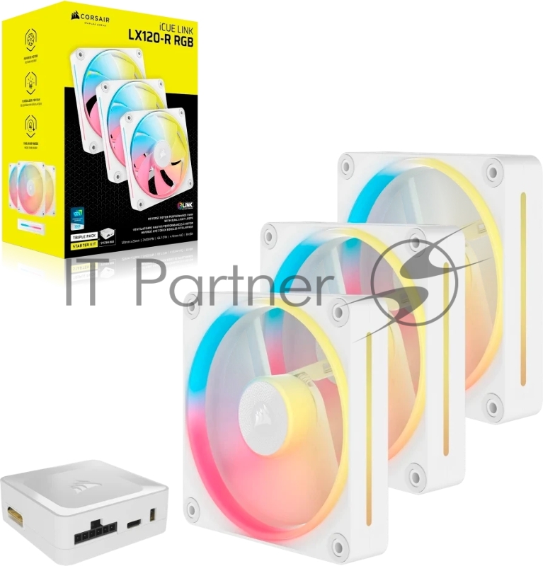 Кулер для корпуса Corsair iCUE LINK LX120-R RGB Reverse (120x120x25mm, 4-pin PWM, RGB, 66.7CFM, 37.7dBA, 2400RPM, White, 3pcs)