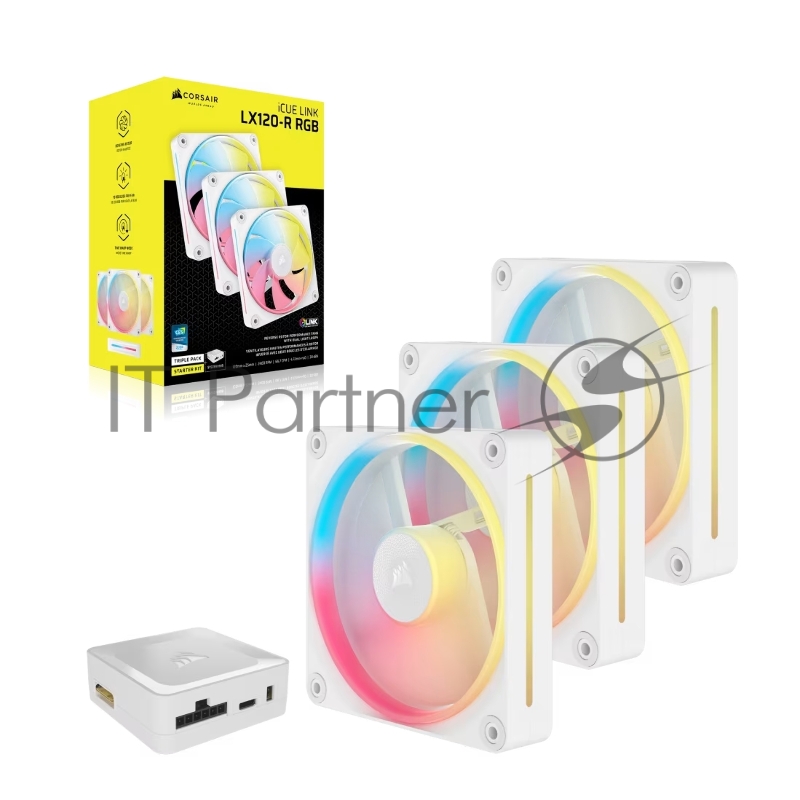Кулер для корпуса Corsair iCUE LINK LX120-R RGB Reverse (120x120x25mm, 4-pin PWM, RGB, 66.7CFM, 37.7dBA, 2400RPM, White, 3pcs)
