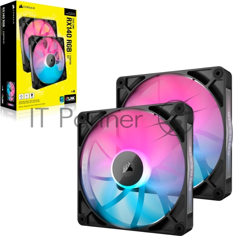 Кулер для корпуса Corsair iCUE LINK RX140 RGB (140x140x25mm, 4-pin PWM, RGB, 94.7CFM, 36dBA, 1700RPM, Black, 2pcs)