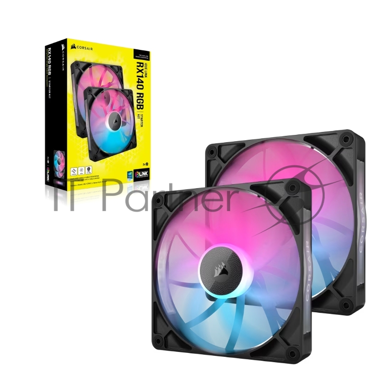 Кулер для корпуса Corsair iCUE LINK RX140 RGB (140x140x25mm, 4-pin PWM, RGB, 94.7CFM, 36dBA, 1700RPM, Black, 2pcs)