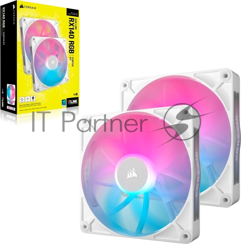 Кулер для корпуса Corsair iCUE LINK RX140 RGB (140x140x25mm, 4-pin PWM, RGB, 94.7CFM, 36dBA, 1700RPM, White, 2pcs)