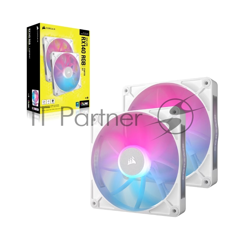 Кулер для корпуса Corsair iCUE LINK RX140 RGB (140x140x25mm, 4-pin PWM, RGB, 94.7CFM, 36dBA, 1700RPM, White, 2pcs)