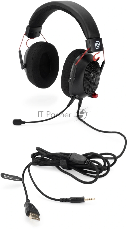 Наушники с микрофоном Оклик HS-L305G черный/красный 2м мониторные оголовье (2060511)