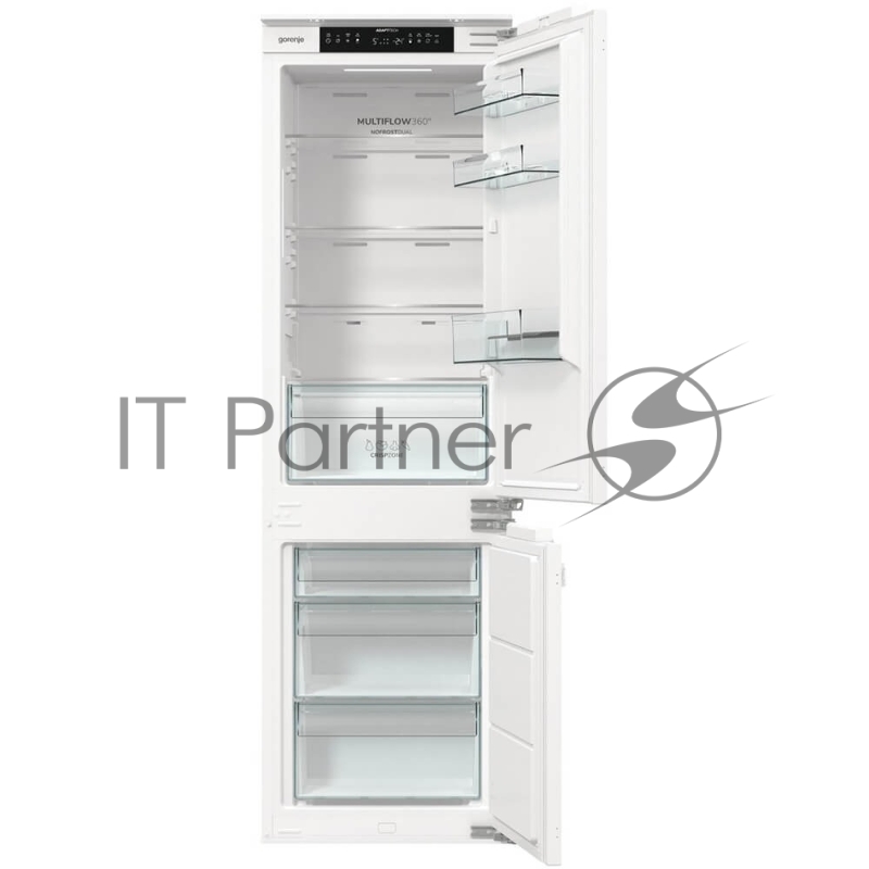Встраиваемый холодильник Gorenje NRKI517142, полезный объем 243 л, электронное управление, цифровой дисплей, автоматическое размораживание No Frost, быстрое замораживание, интенсивное охлаждение, зона свежести с контролем влажности, слайдерное крепле