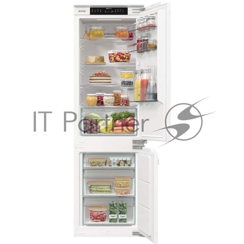 Встраиваемый холодильник Gorenje NRKI517142, полезный объем 243 л, электронное управление, цифровой дисплей, автоматическое размораживание No Frost, быстрое замораживание, интенсивное охлаждение, зона свежести с контролем влажности, слайдерное крепле